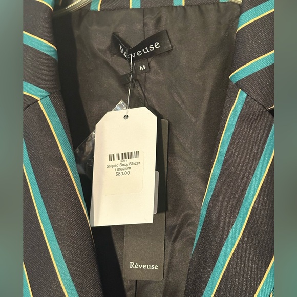 Black green yellow striped oversized blazer size medium - Picture 3 of 4